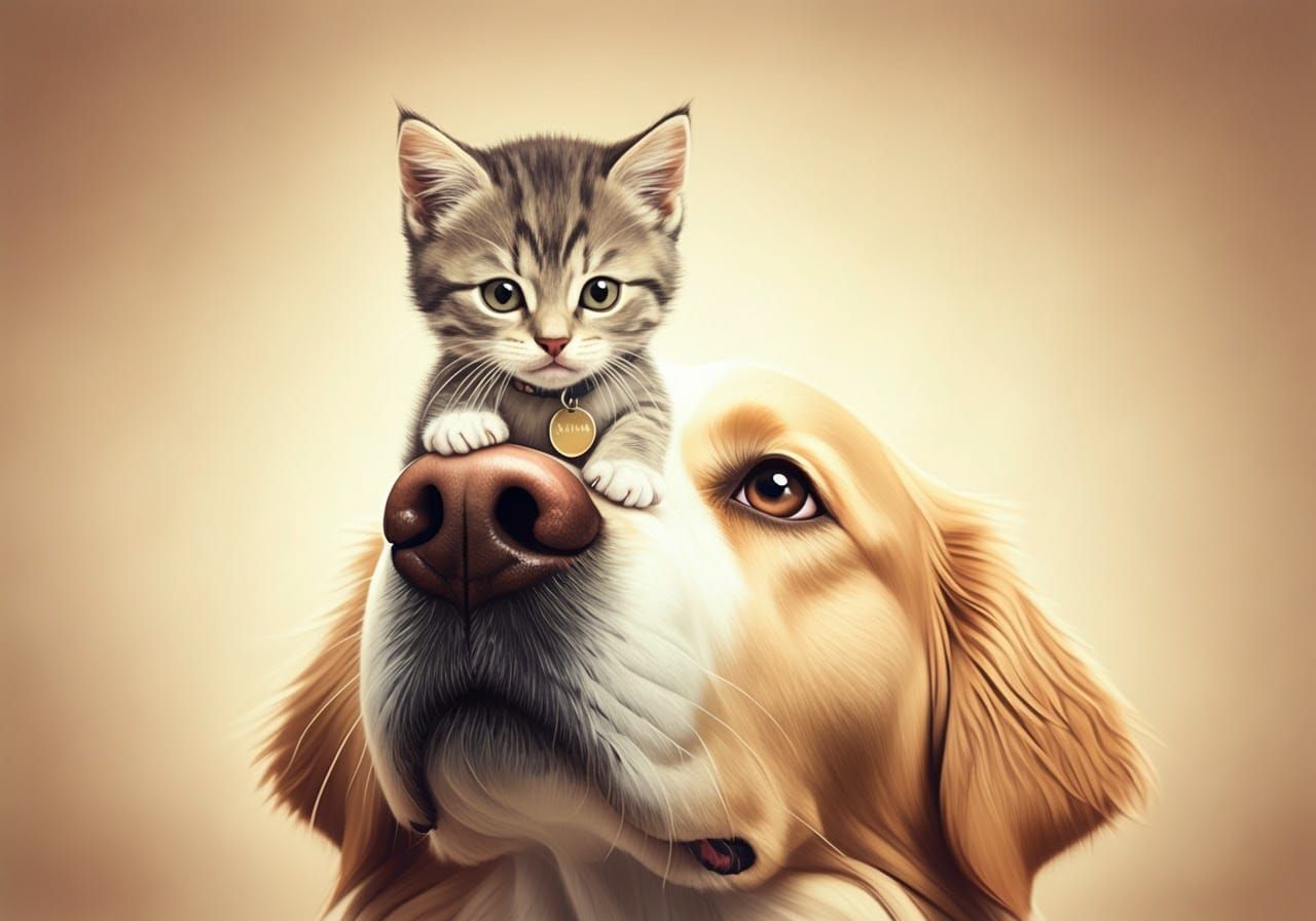 Kitten Comfortably Sitting on a Dog's Nose