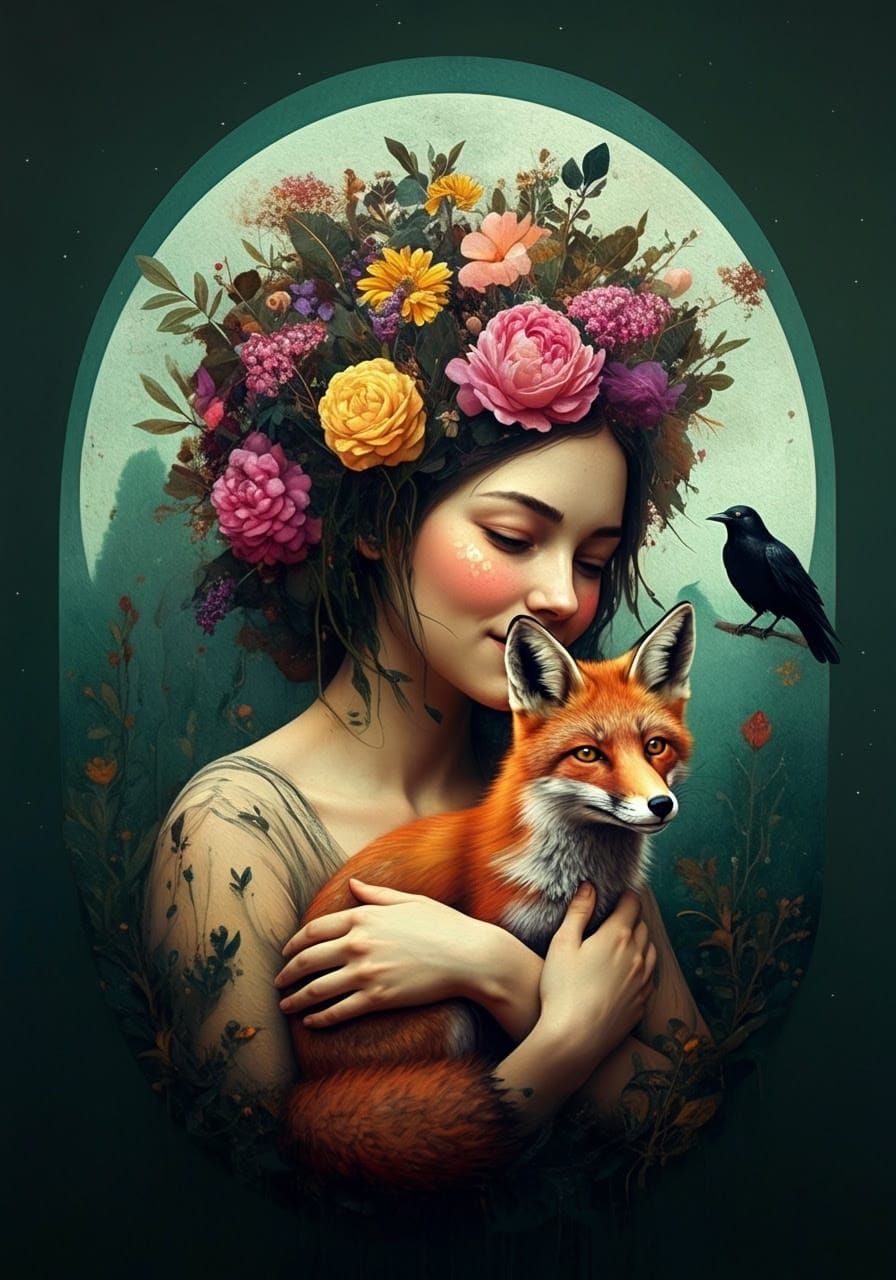 Ethereal Goddess Surrounded by Vibrant Floral Bloom and Gent...