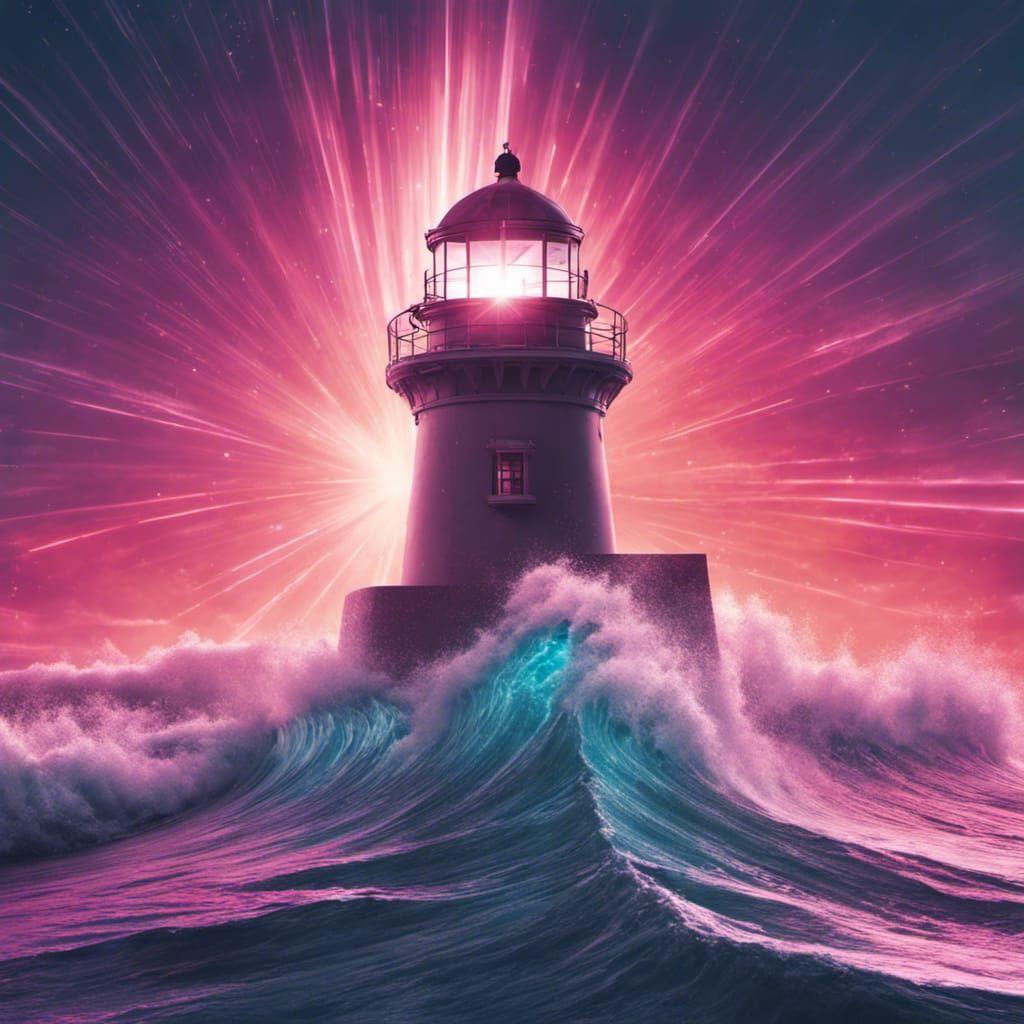 Synthwave Lighthouse Under Giant Wave