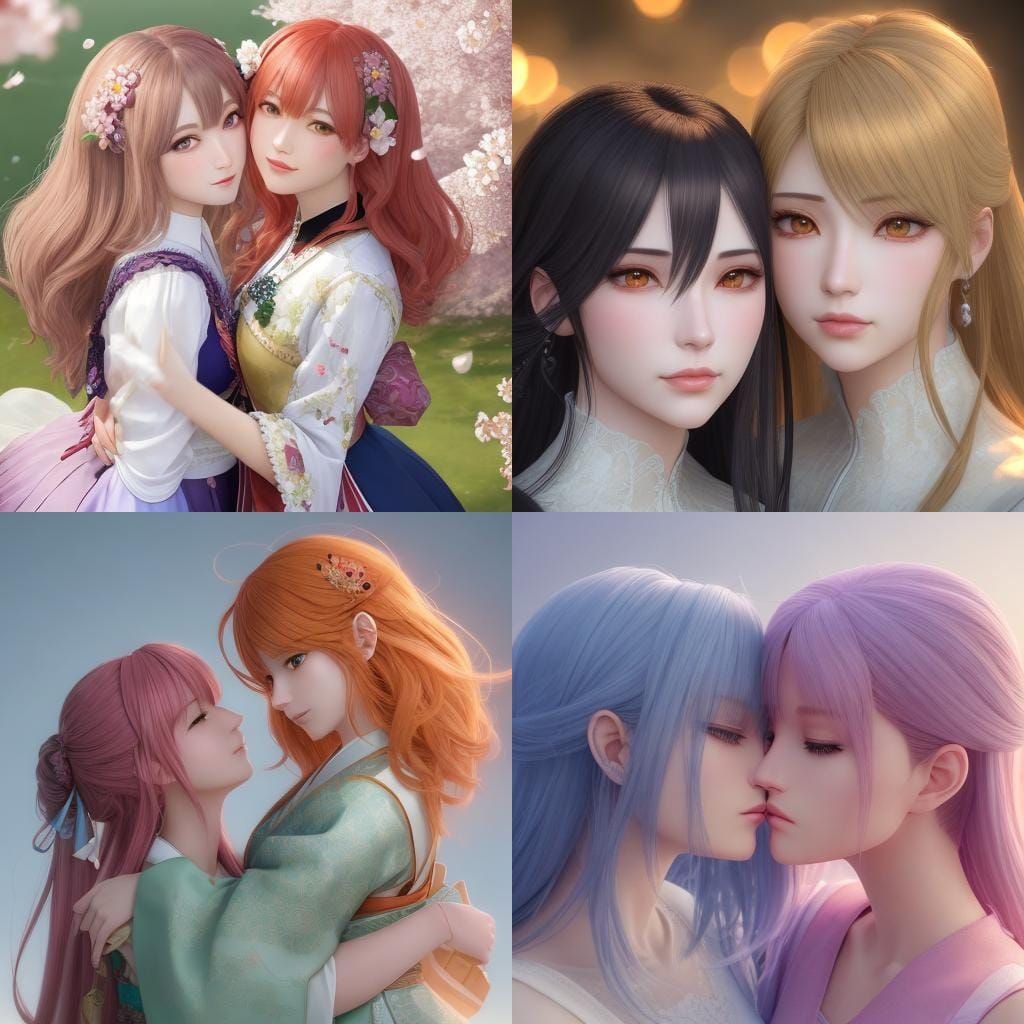 Passionate Kiss: 3D Anime Style Digital Art