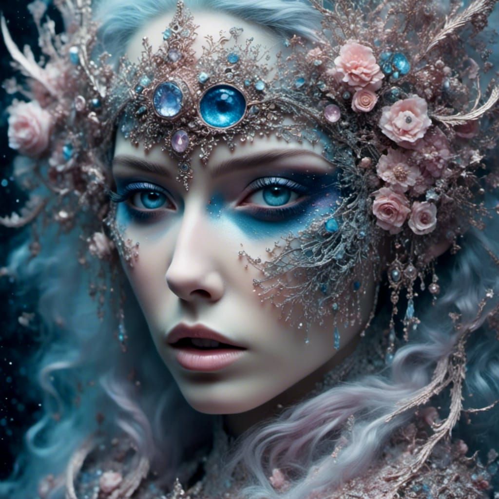 Surreal Eye with Intricate Snow Crystal Details