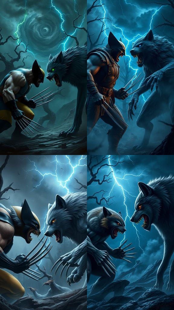 Wolverine and Wolf Engage in Fierce Standoff in Dark, Stormy...