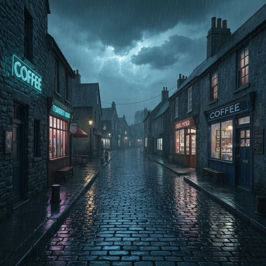 Stormy Seaside Village in Moebius Style