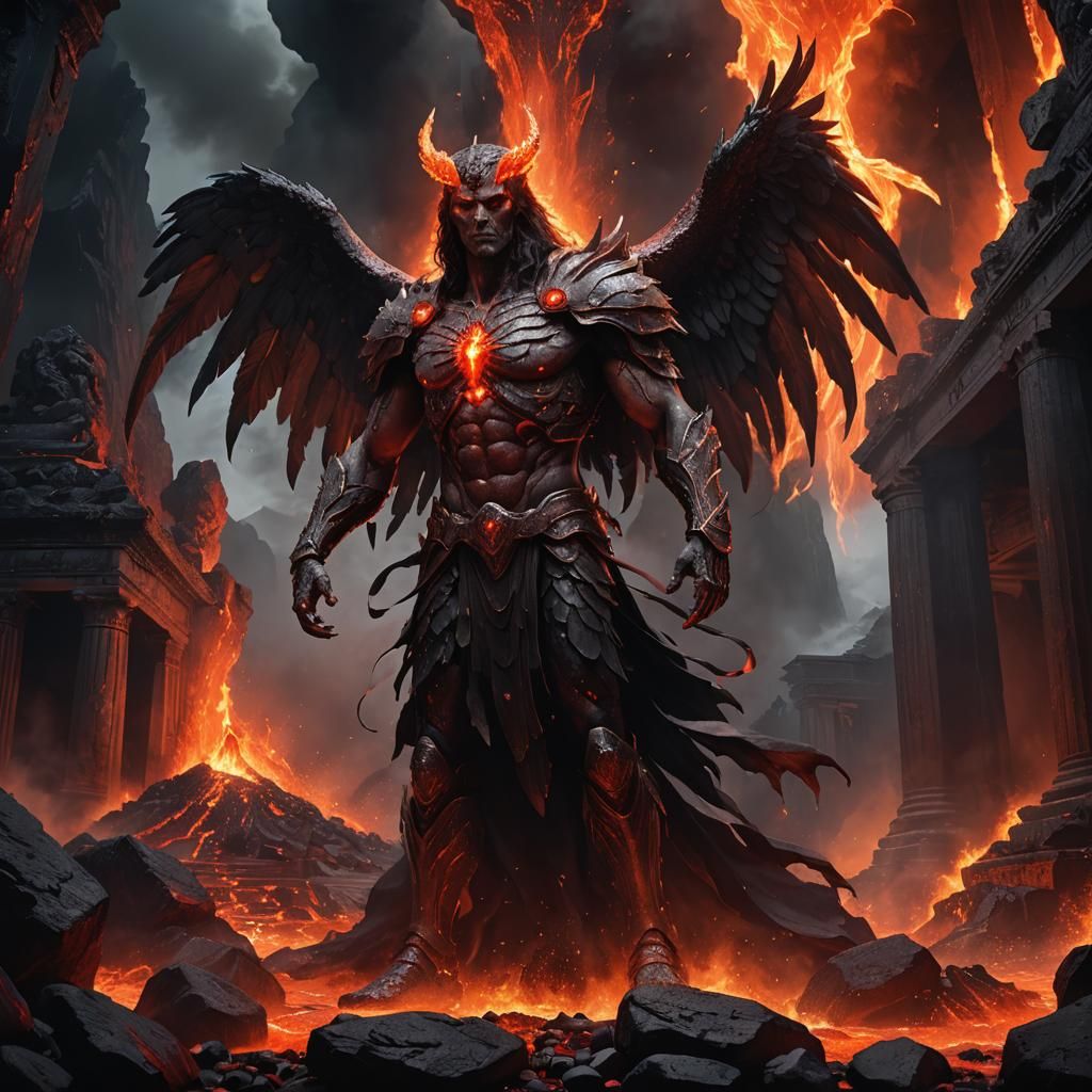Fallen Angel Samael in Dark Temple