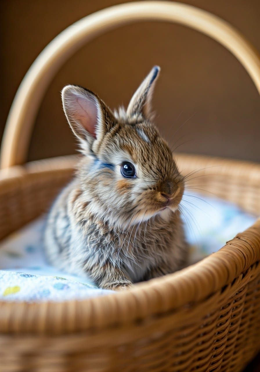 Adorable Baby Bunny in Bassinet