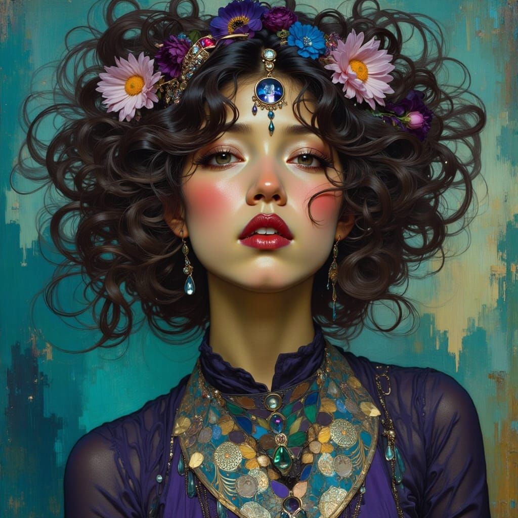 Expressive Mixed Race Woman in Vibrant Boho Style