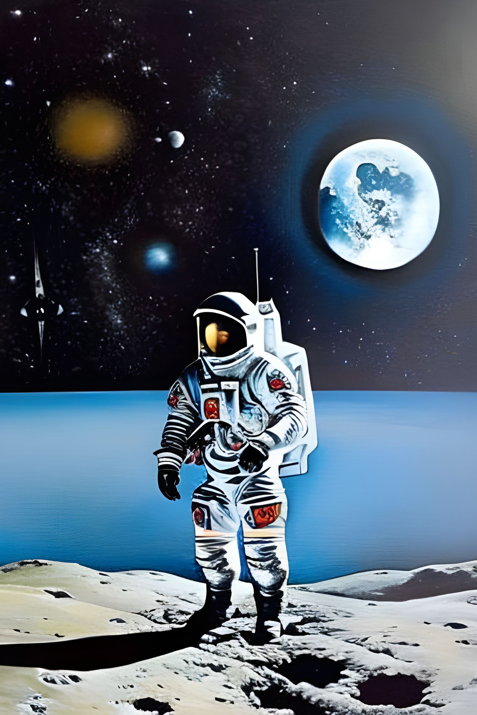 Astronaut Painting on the Moon in Rockwell Style