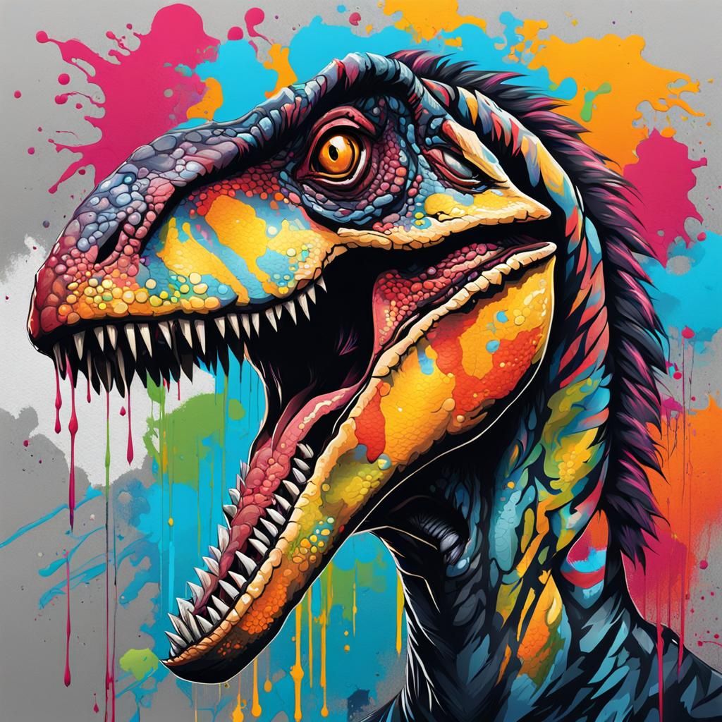 Graffiti Velociraptor in Street Art Style