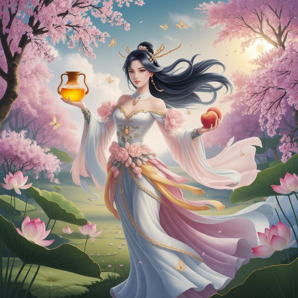 Radiant Goddess of Spring in Fantasy Landscape