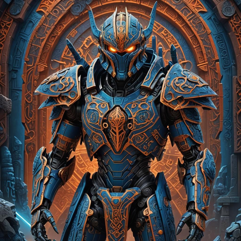 Bionicle Warrior in Mystical Fantasy Landscape