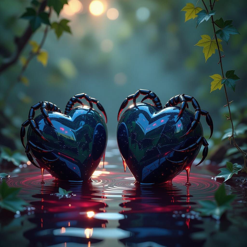 Opal Hearts and Scorpion Tails in Dark Fantasy Style