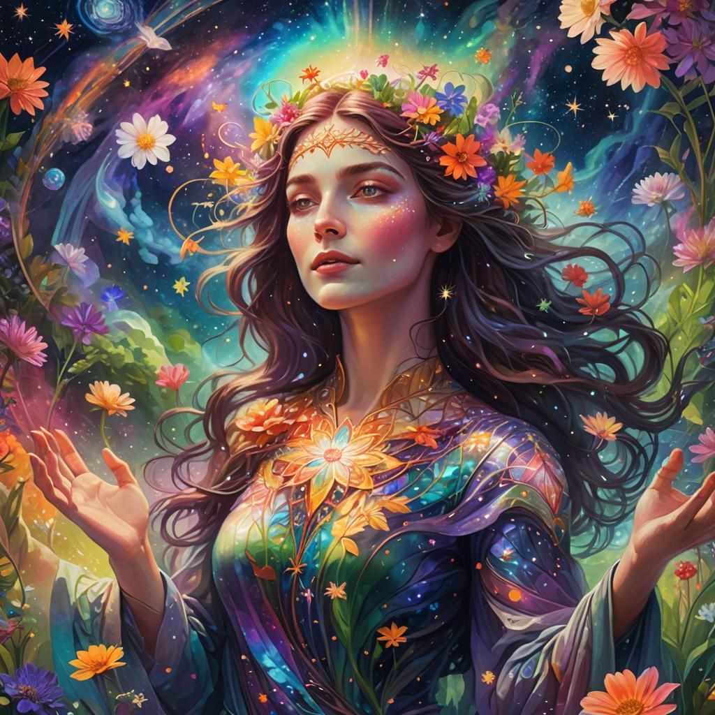 Astral Garden Portrait in Cosmic Visionary Art