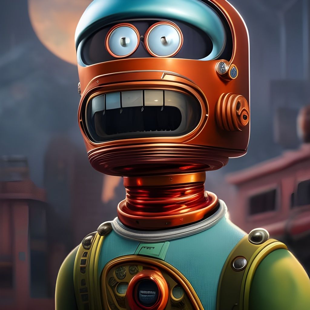Hyperrealistic Bender Portrait in Post-Apocalyptic Style