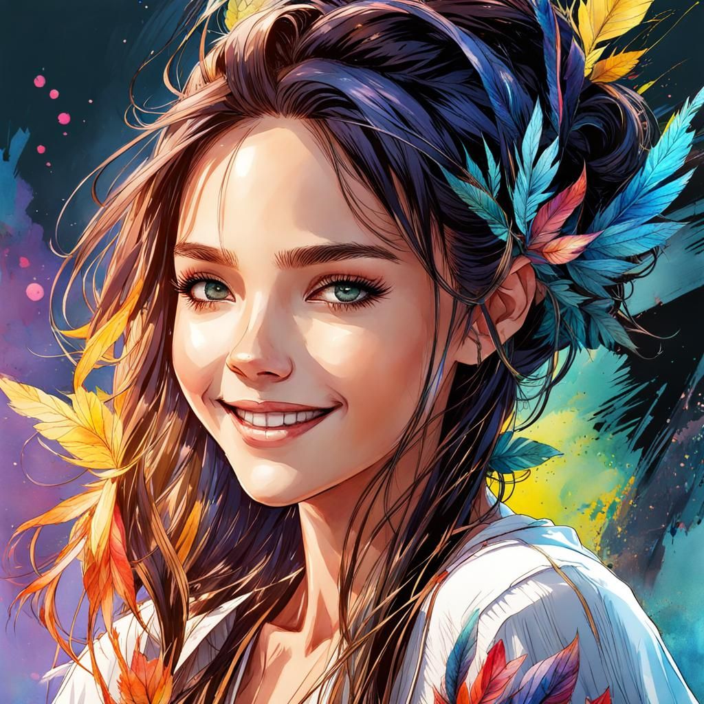 Olivia Rodrigo Smiling, Anime-Style Digital Art