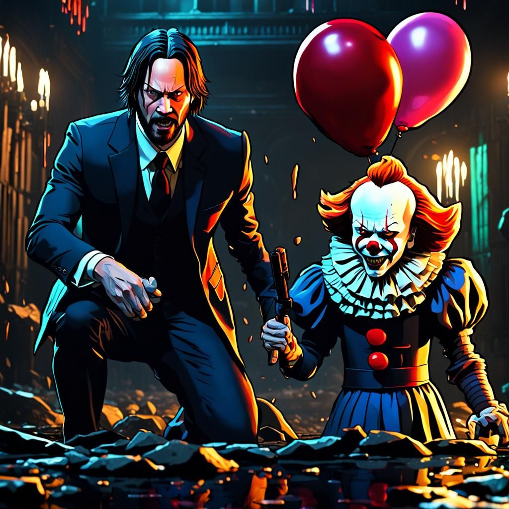 John Wick vs Pennywise: Detailed Fantasy Art
