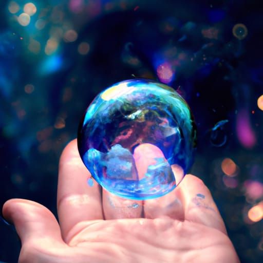 Hand Holding Galaxy Bubble: Photorealistic CGI Art