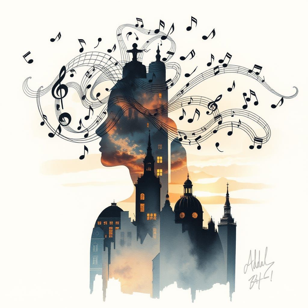 Melodic Silhouettes Dancing in Sunset Hues