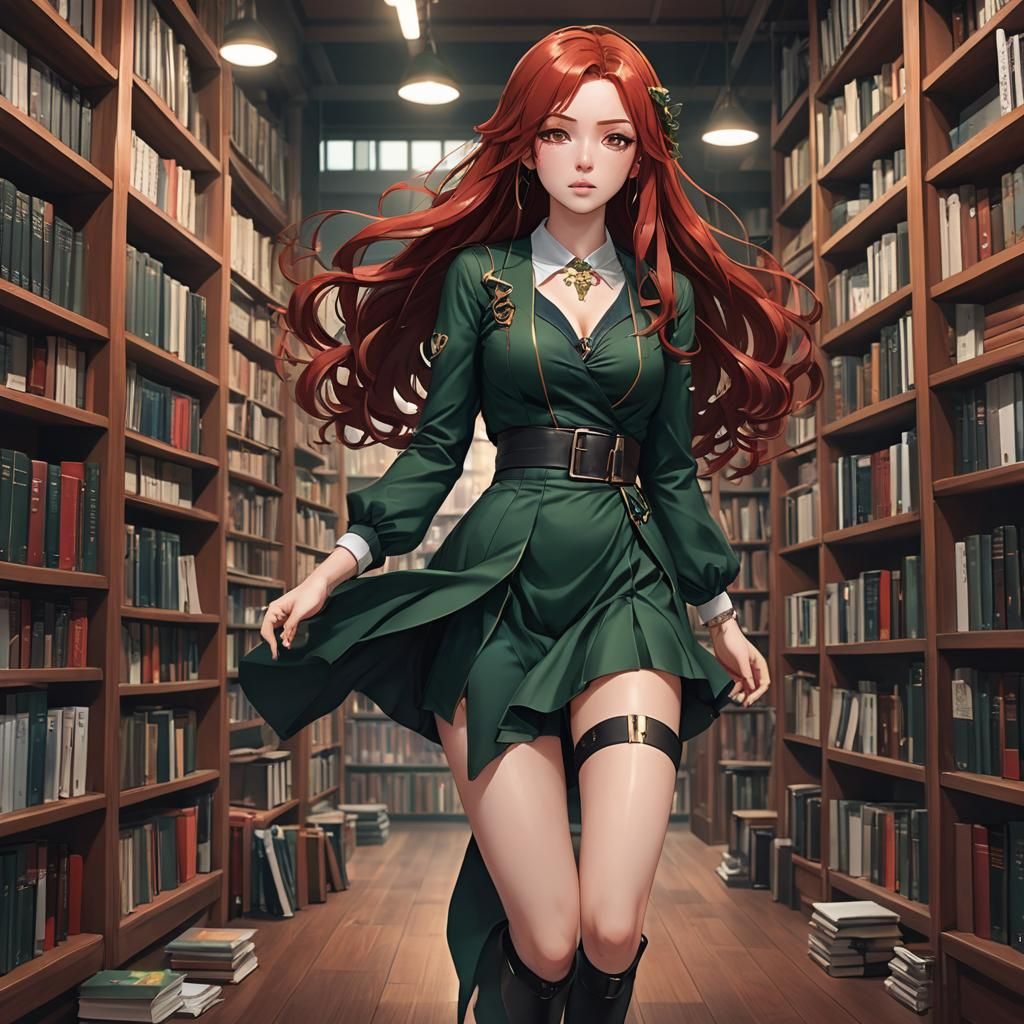 Girl in Bookstore: 3D Anime Art