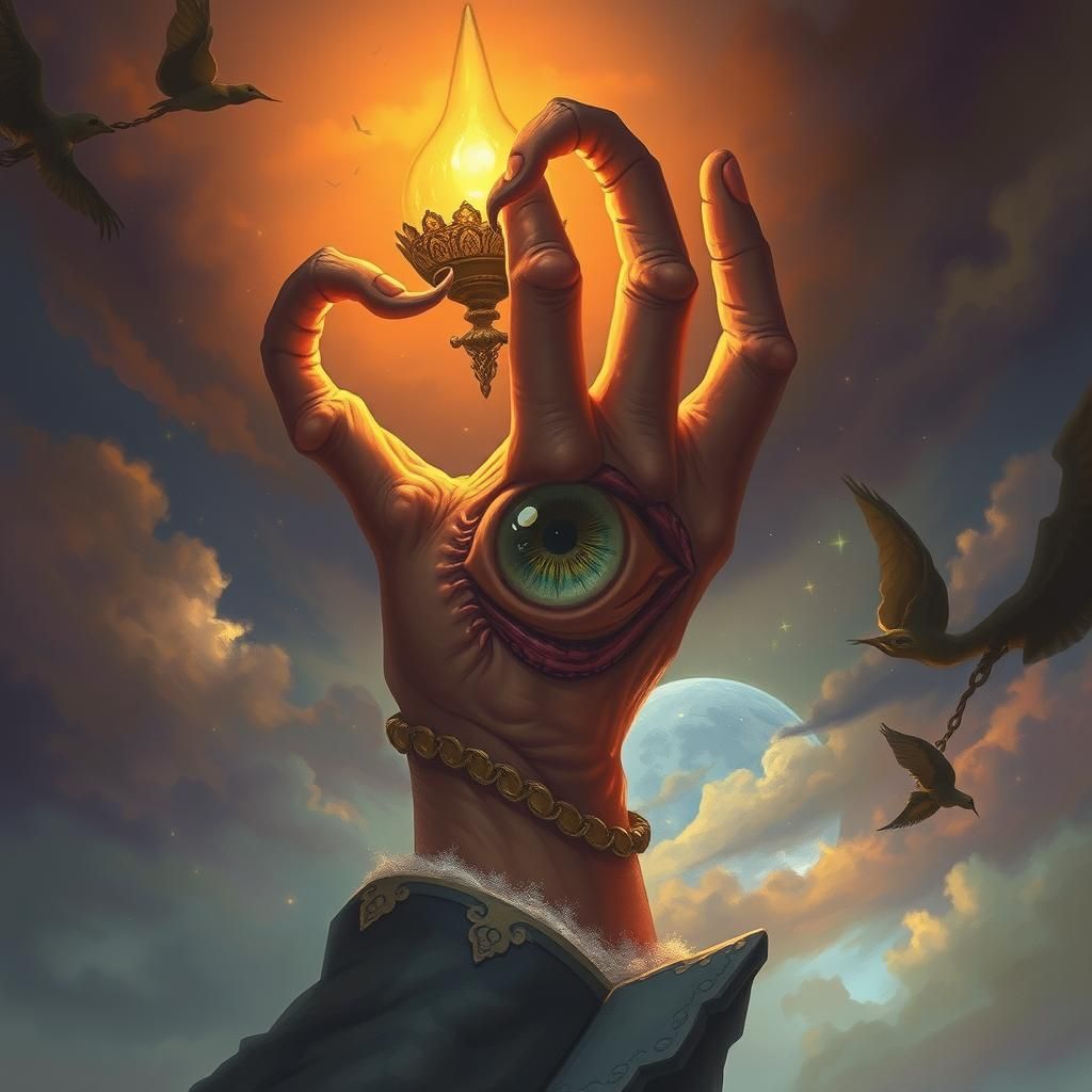 Surreal Hand Blinds Lamp in Ethereal Fantasy Style