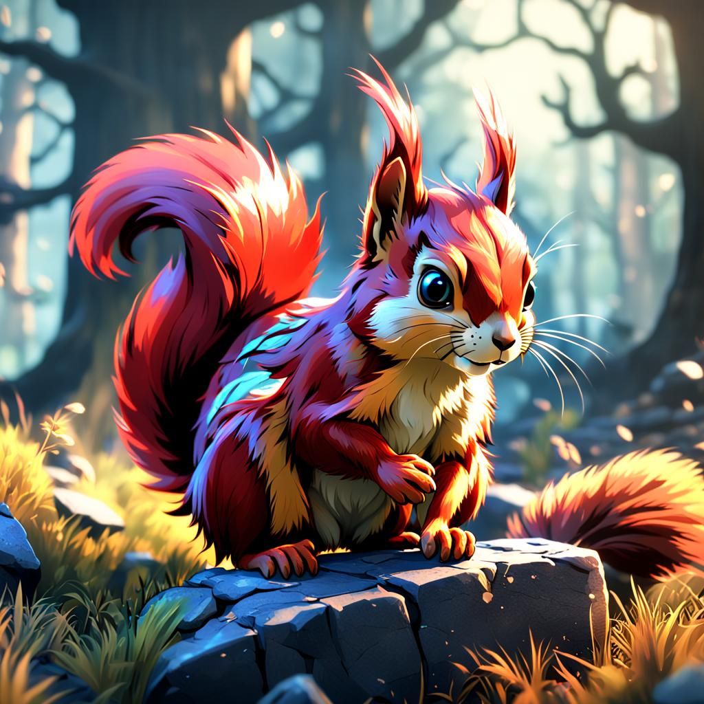 Anime Dark Red Squirrel in Detailed Matte Painting
