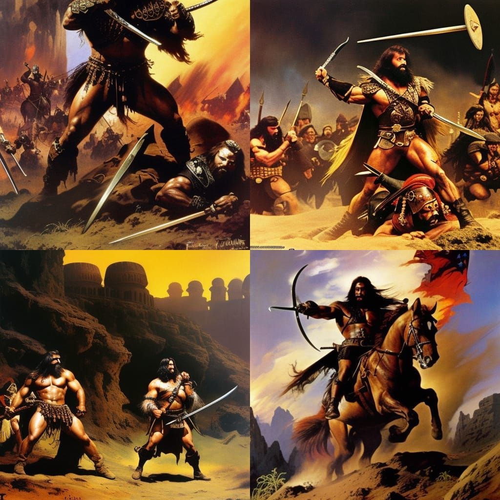 Conan the Barbarian Desert Battle in Frazetta Style