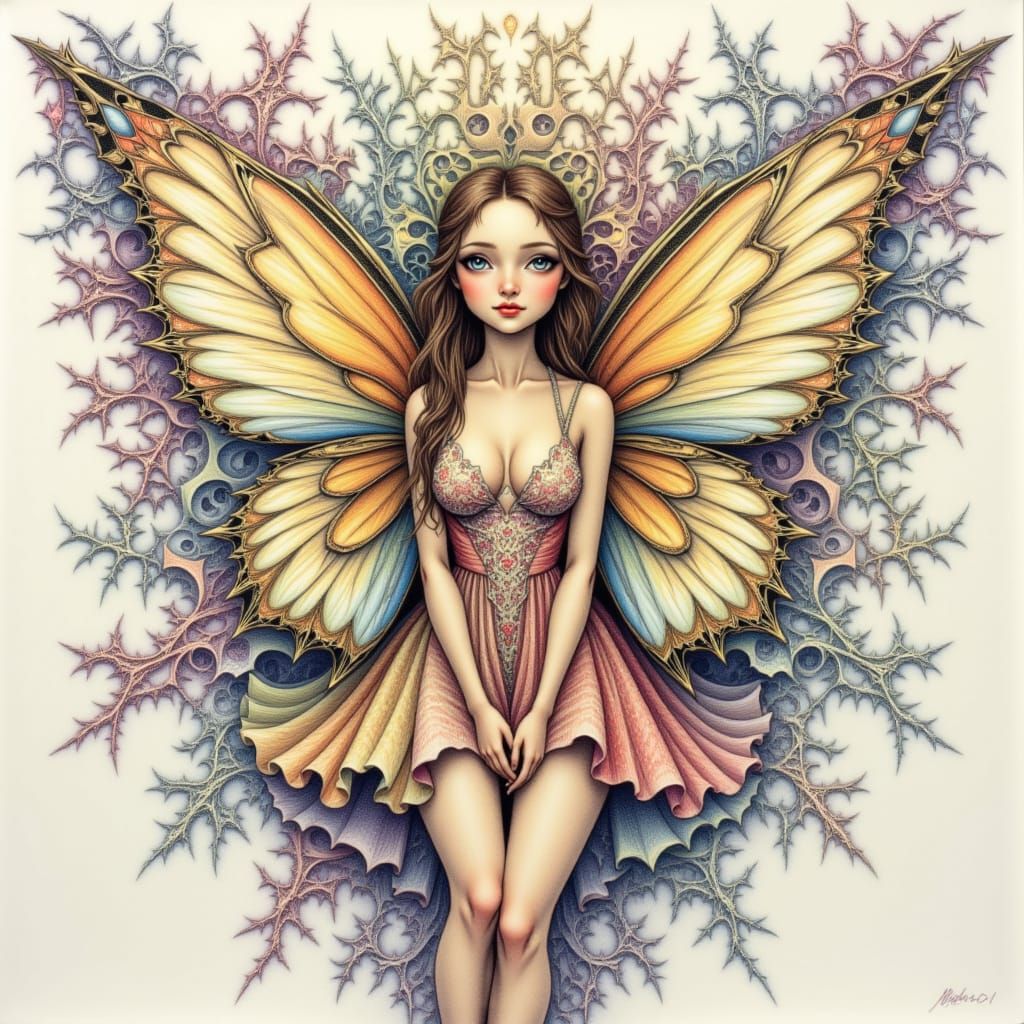 Dainty Fairy with Gossamer Wings in Escher Style