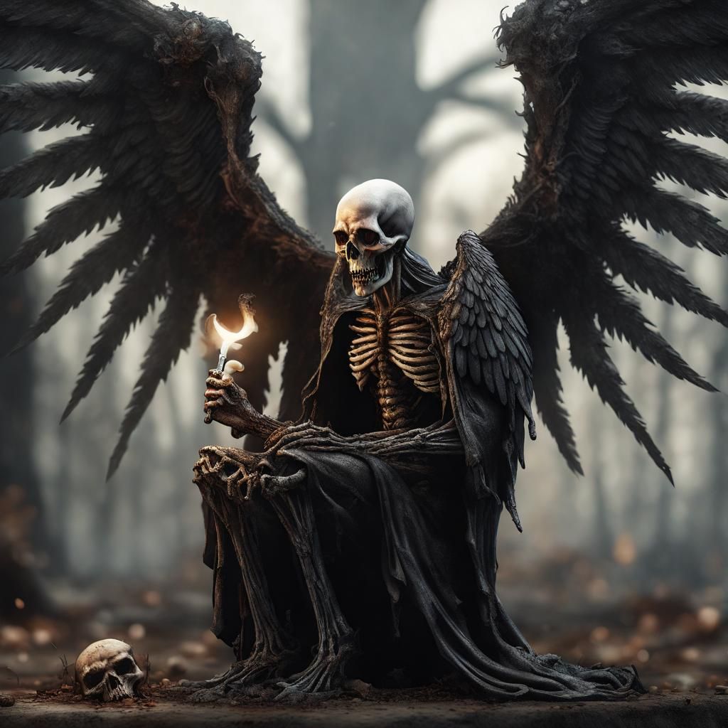 Intimidating Angel of Death with Broken Wings
