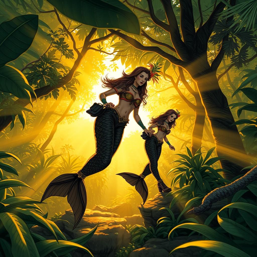 Mermaids Trek Through Zambian Jungle at Sunrise