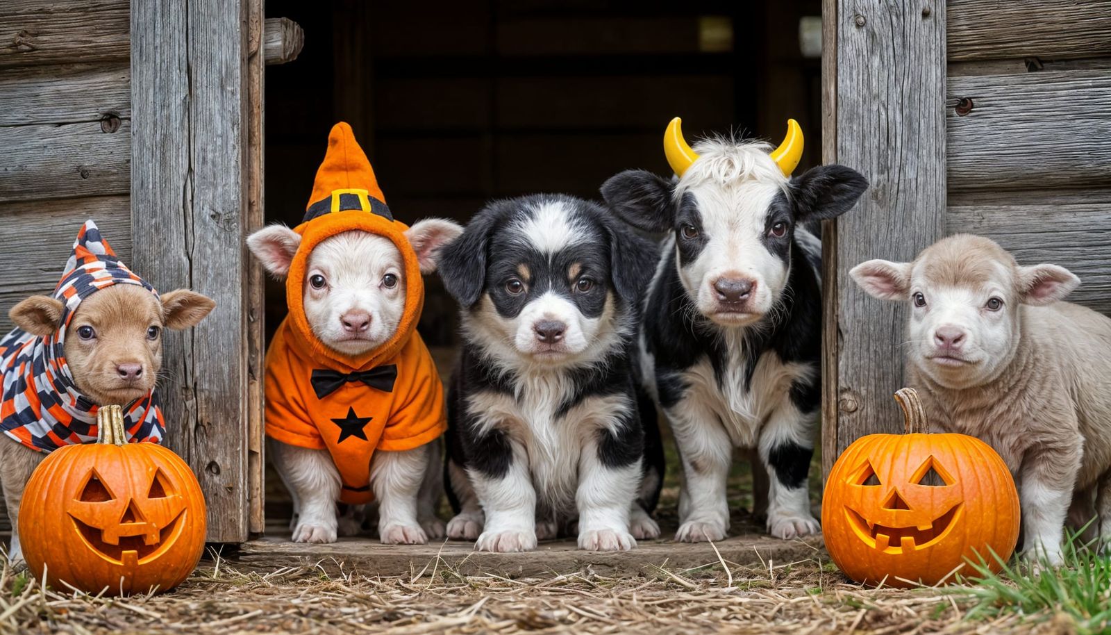 Halloween Farm Party with Animals in Costumes