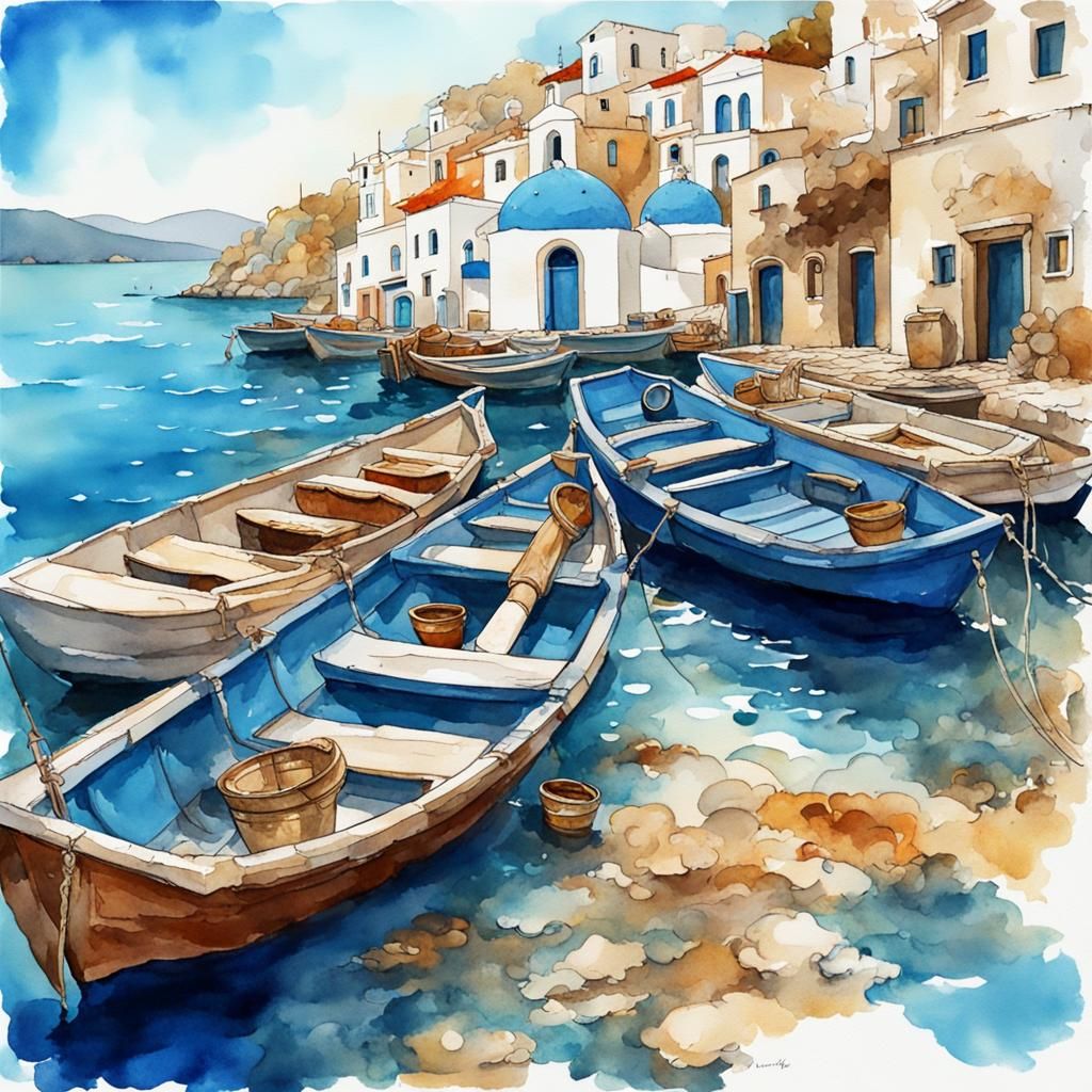 Dreamy Greek Taverna Watercolor Painting