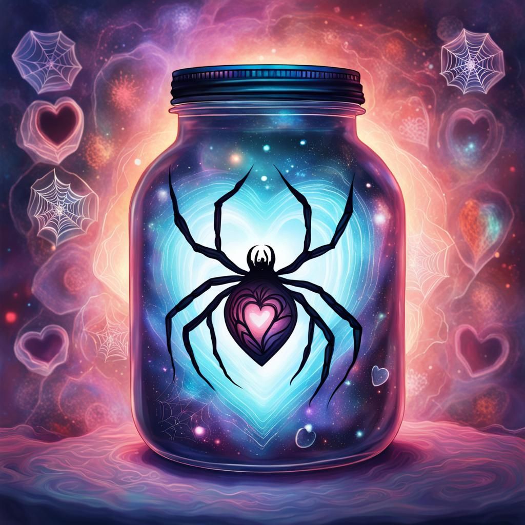 Cute Spider Ghost in Jar: Pablo Amaringo Style