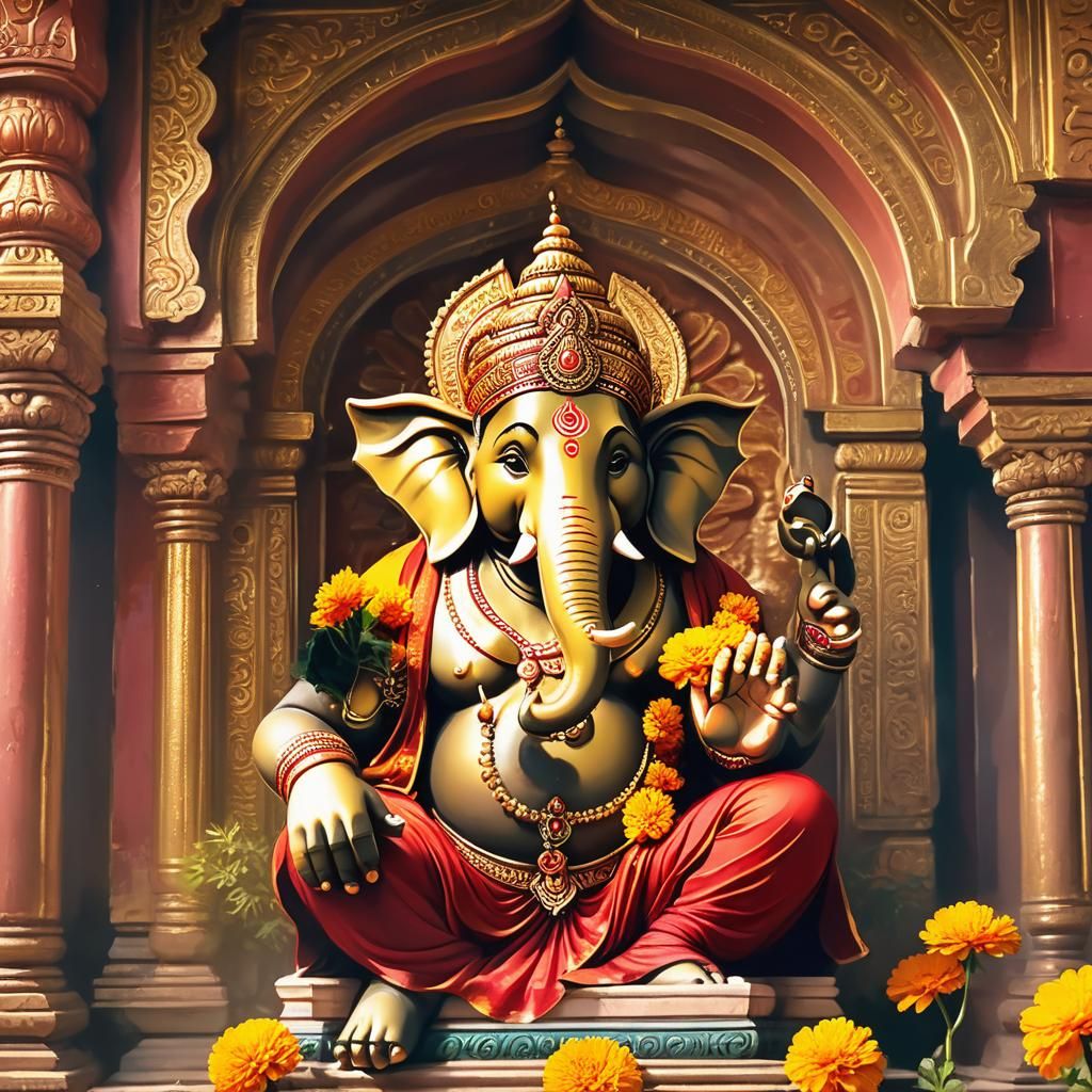 Ganesh in Temple, Traditional Indian Art