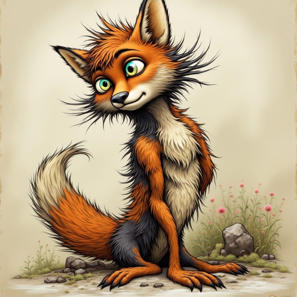 Ethereal Fox-Humanoid Figure in Whimsical Surrealist Art