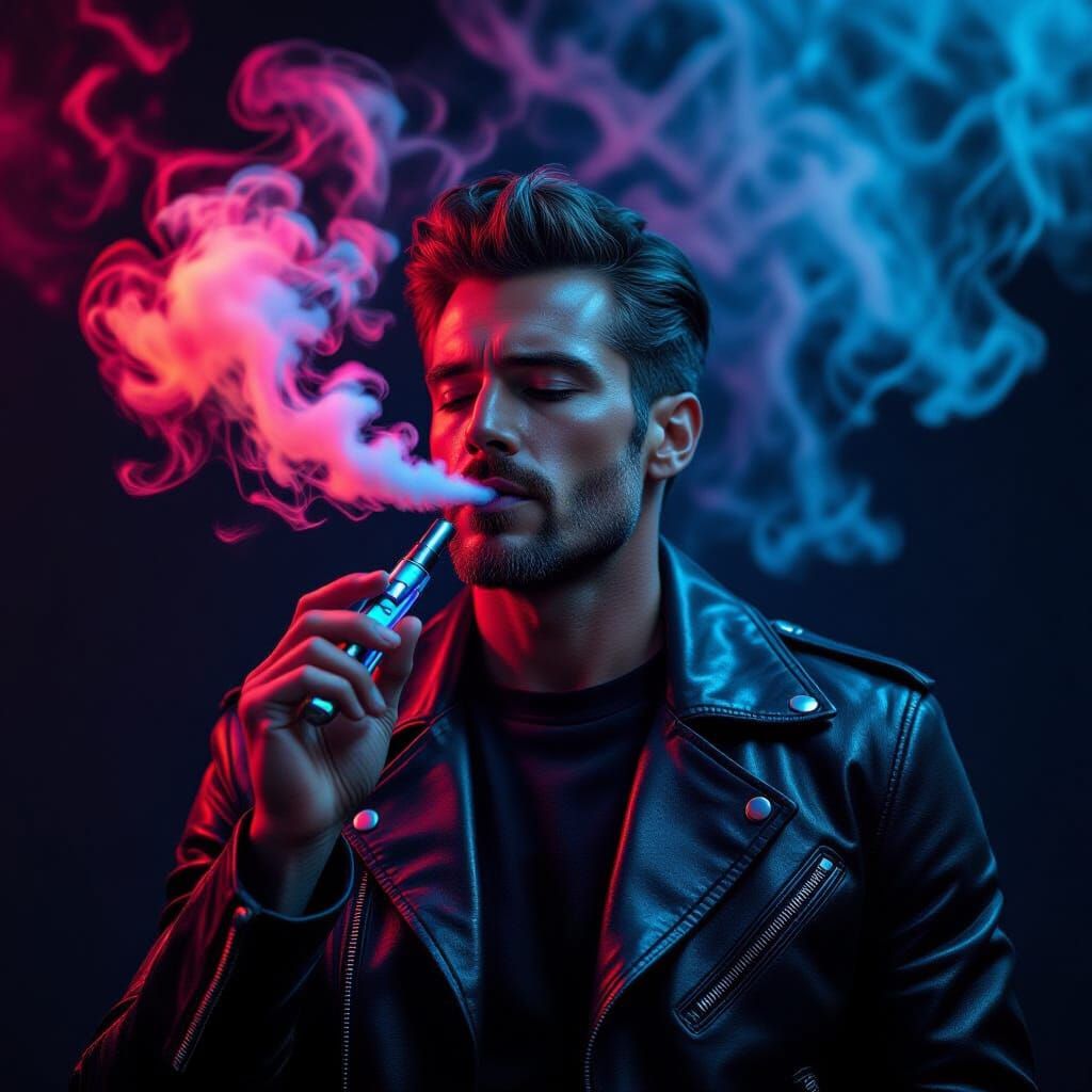 Retro Future: Man with E-Cigarette in Cyberpunk Style