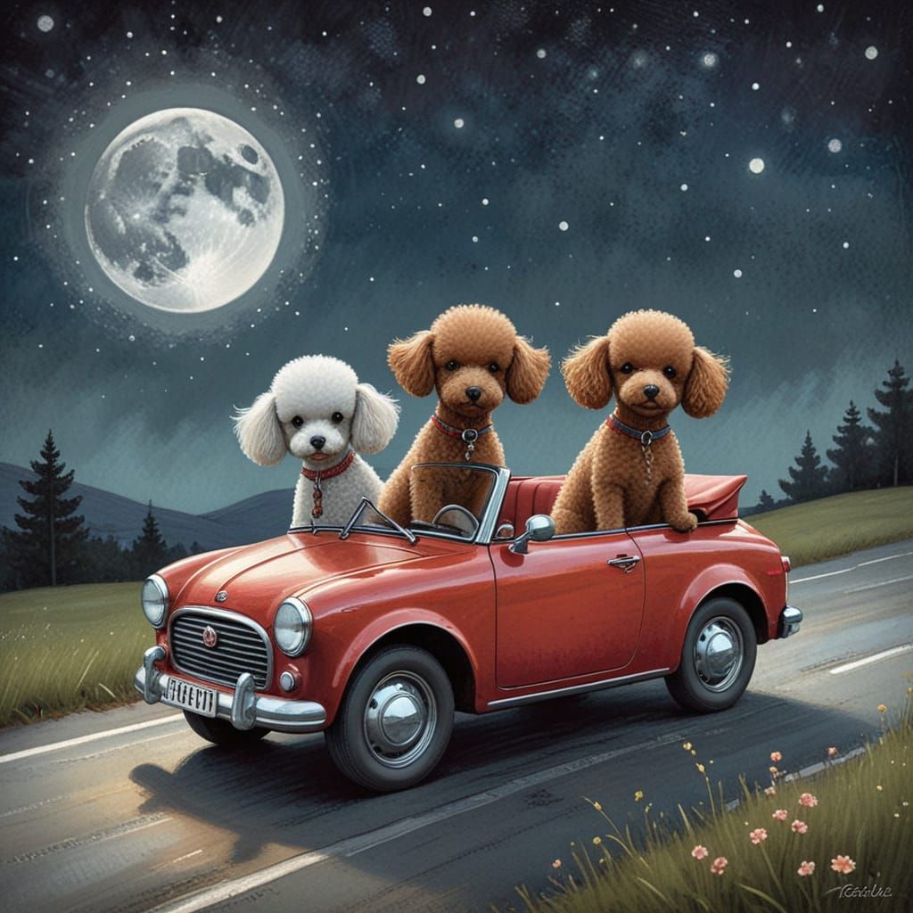 Whimsical Nighttime Adventure with Toy Poodle Friends