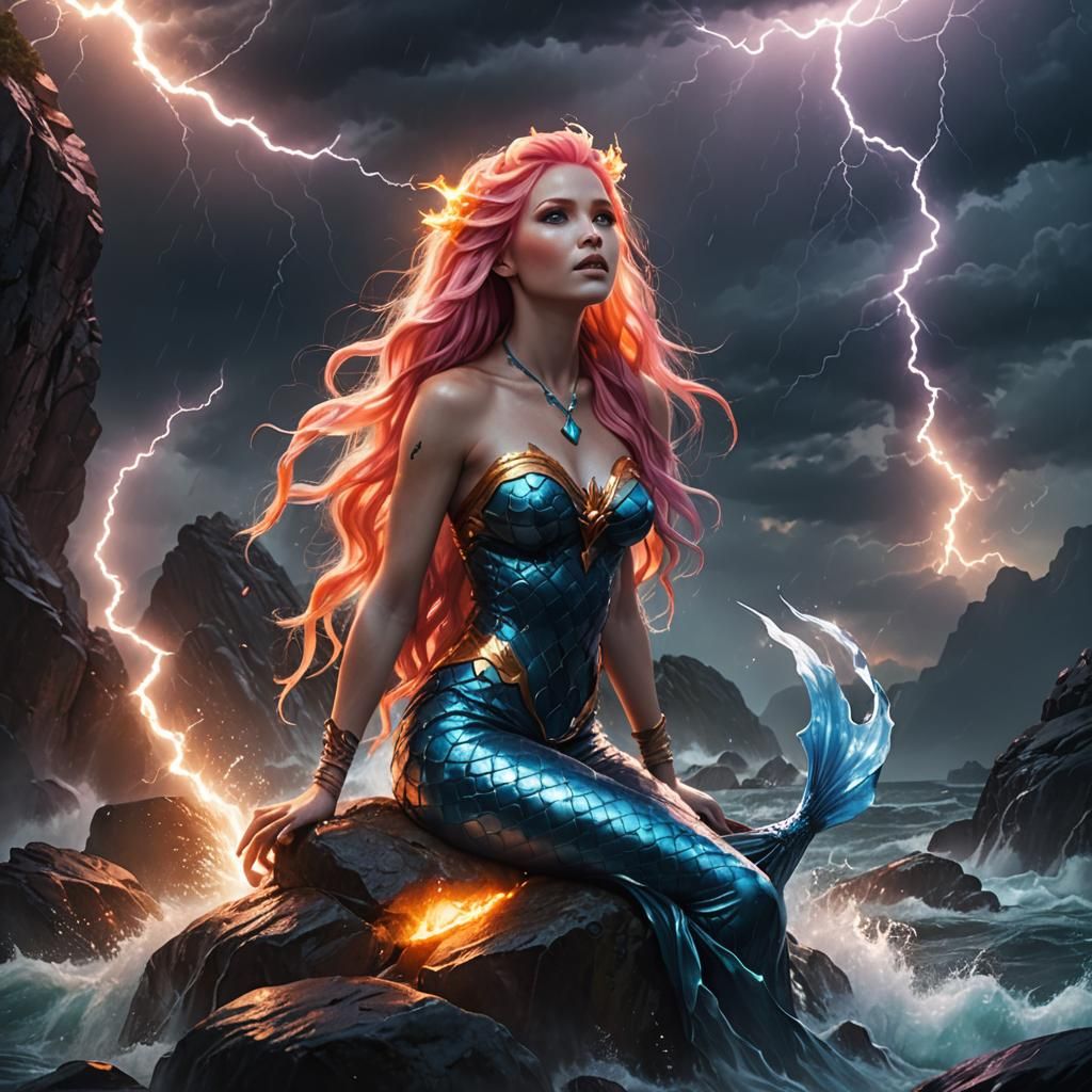 Enchanting Mermaid Singing in Stormy Seas