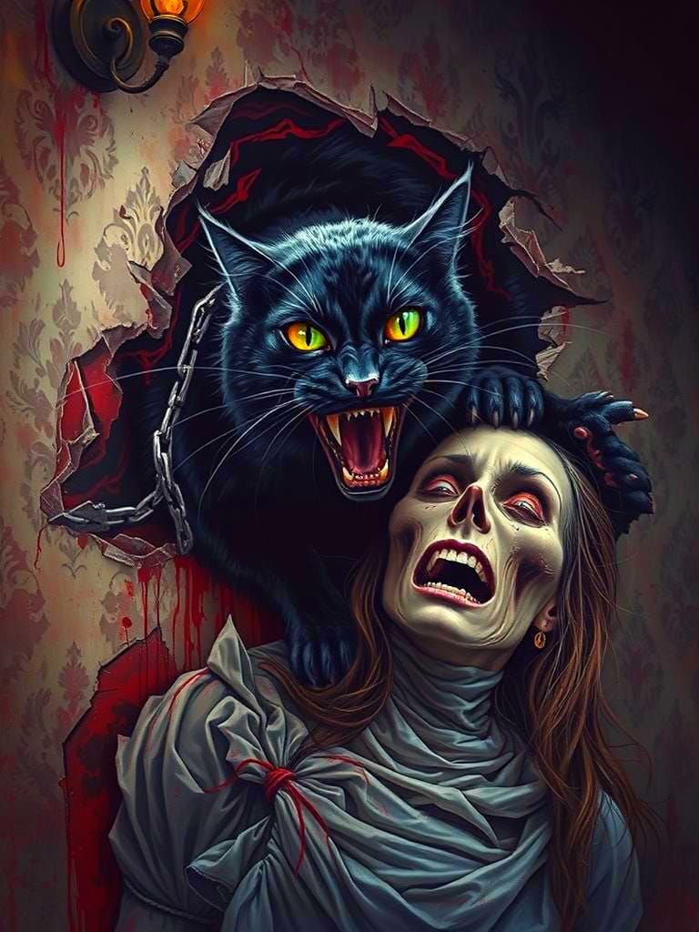 Macabre Black Cat Horror Revealed in Decaying Wall