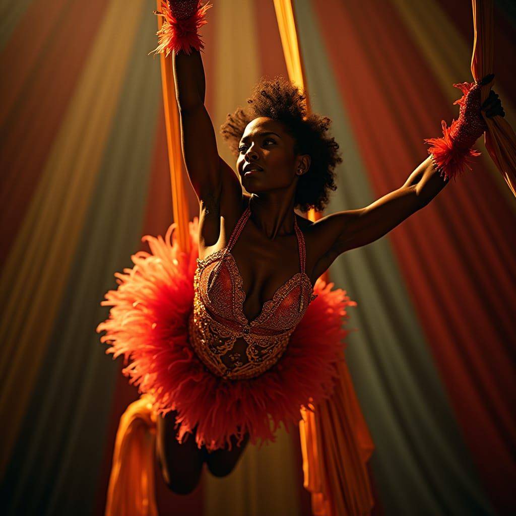 Aerial Silk Artist in Circus Costume