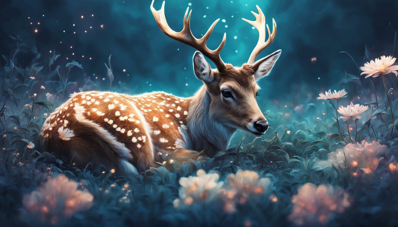 Angelic Deer Sleeping in Mystical Meadow