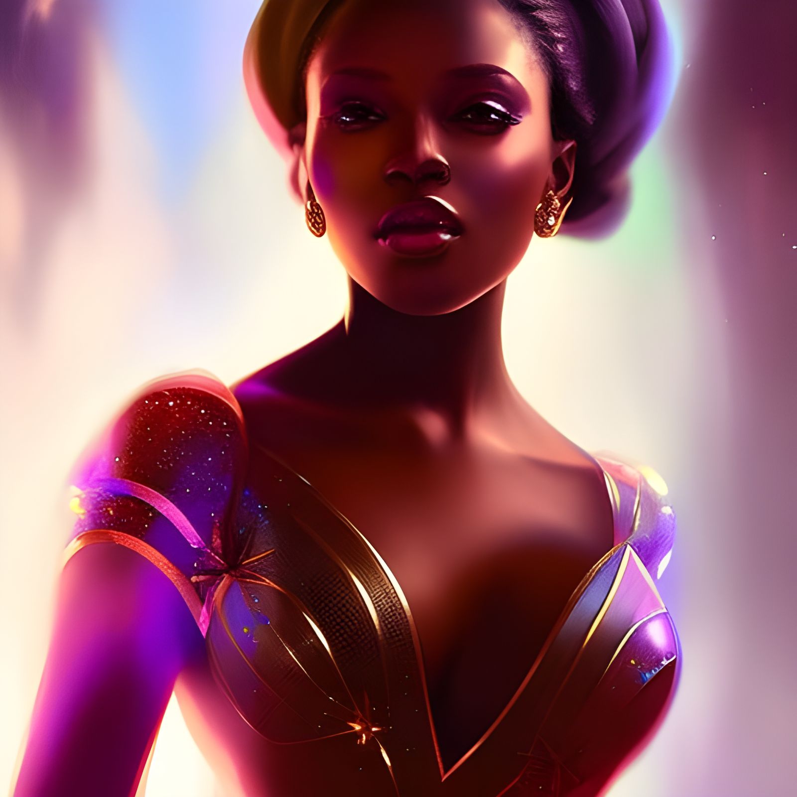 Beautiful Dark Skin Woman in Digital Art Style