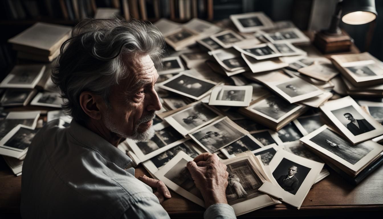 Nostalgic Portrait of Man with Family Photos