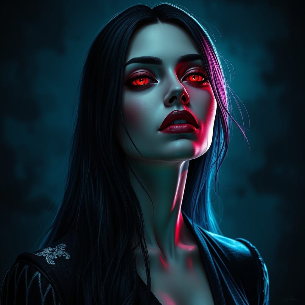 Ethereal Gothic Goddess in Vibrant Triadic Colors