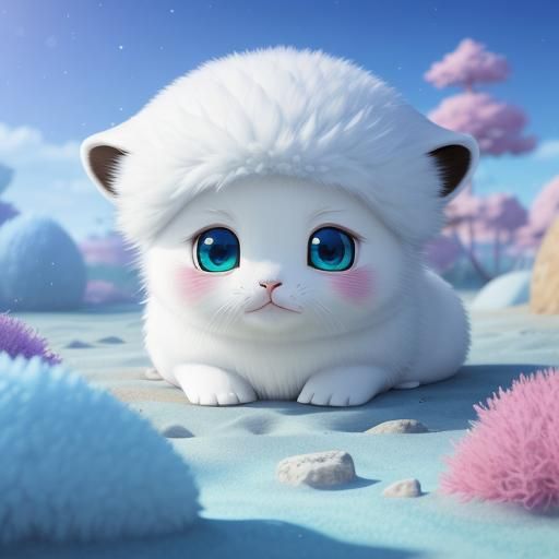 Cute Baby Seal on Beach in Stylized 3D Anime Art