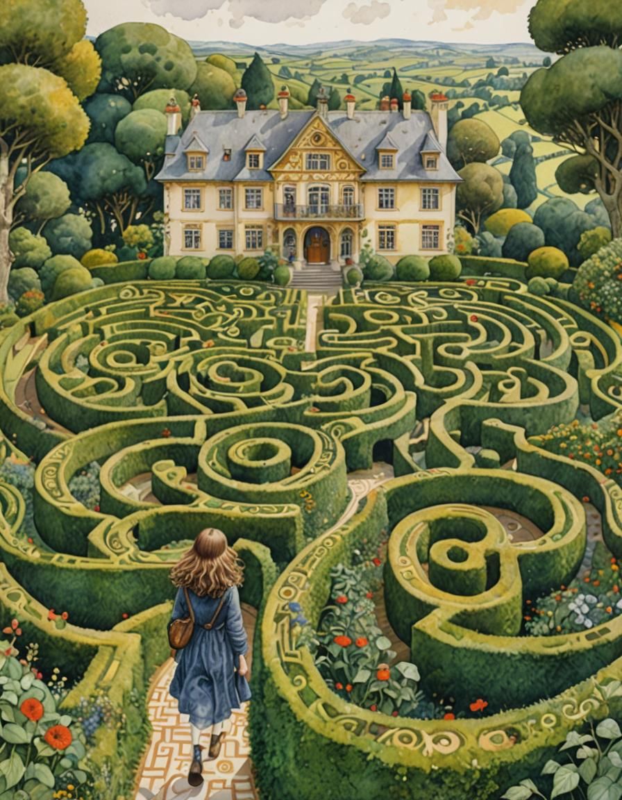 Elaborate Maze Watercolor in Style of Klimt