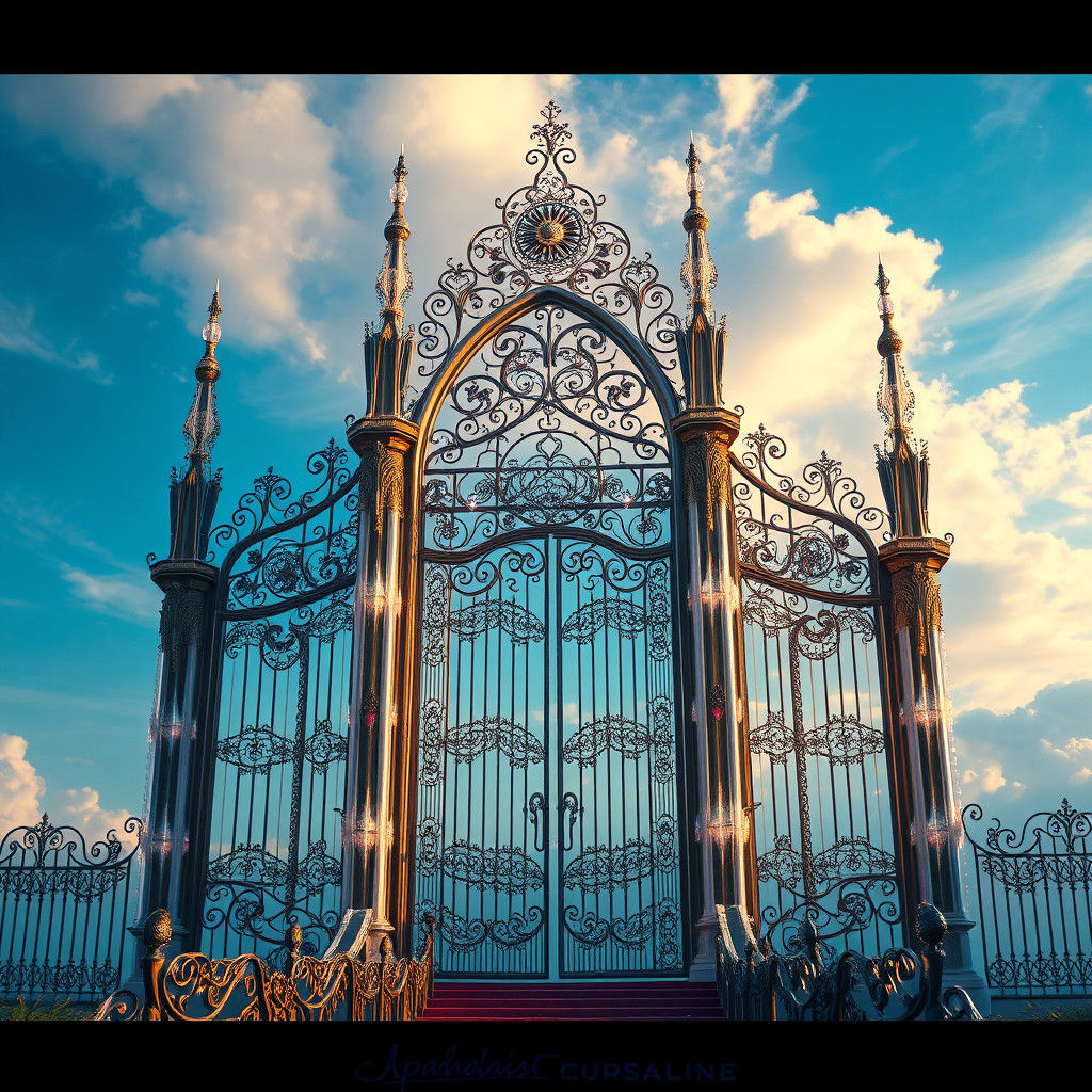 Ethereal Gate Shimmers in Sapphire Sky