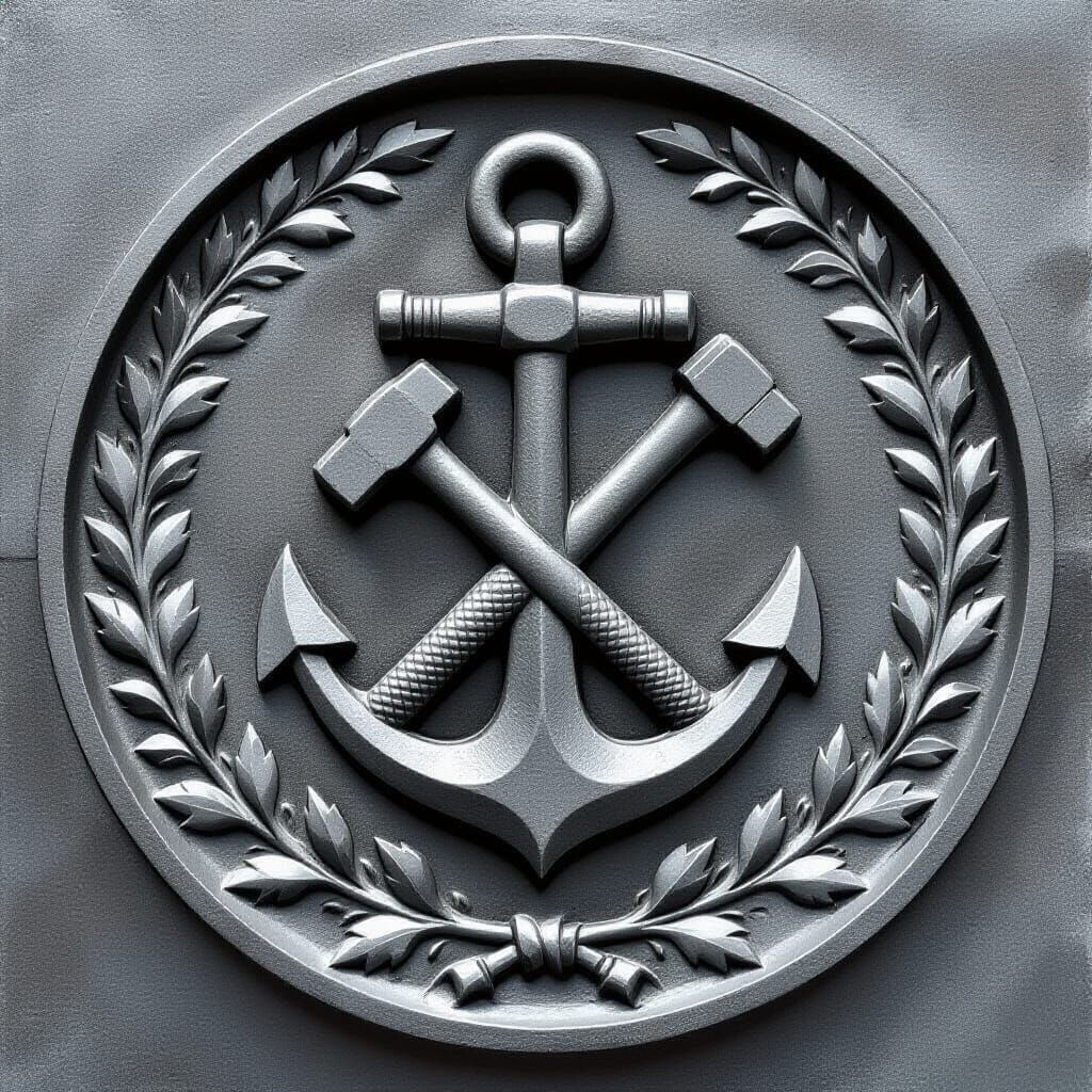 Grayscale Bas Relief Sculpture of Anchor, Tools, and Laurel ...
