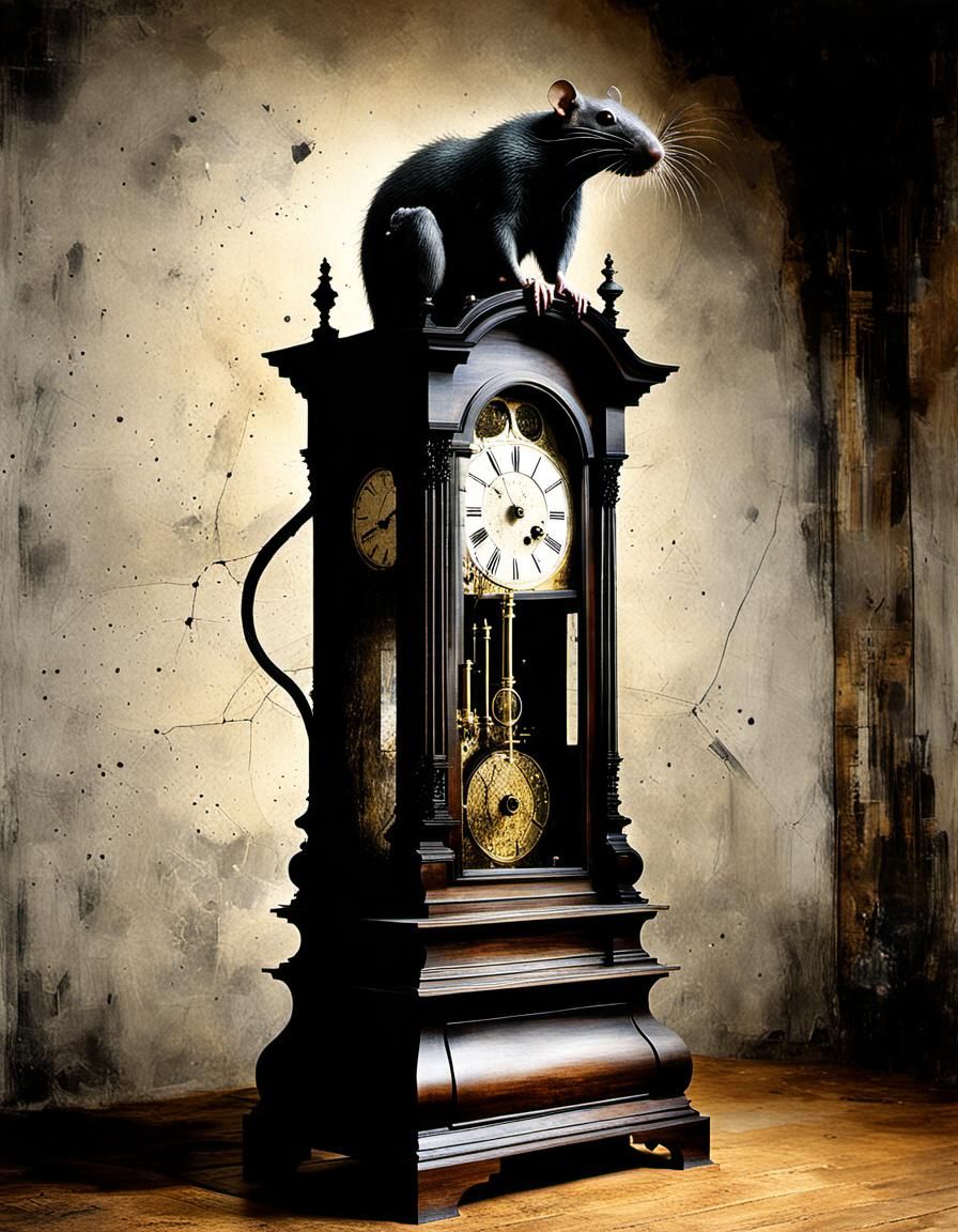 Giant Rat on Clock in Surreal Style