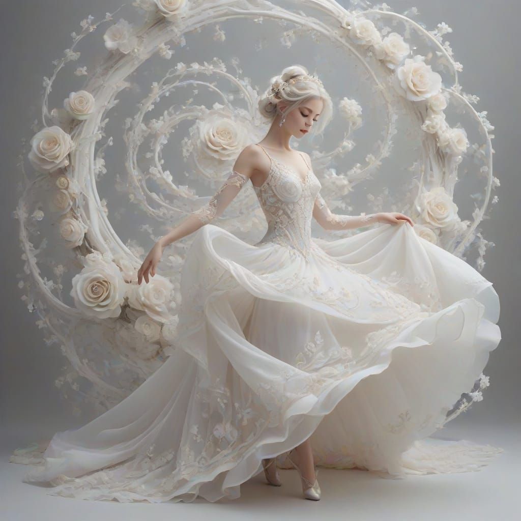 Ethereal White Ballerina in Anime Style