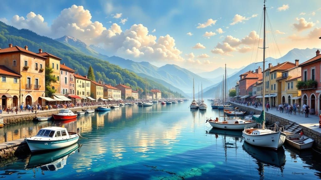 Majestic Oil Painting of Corfu Harbor
