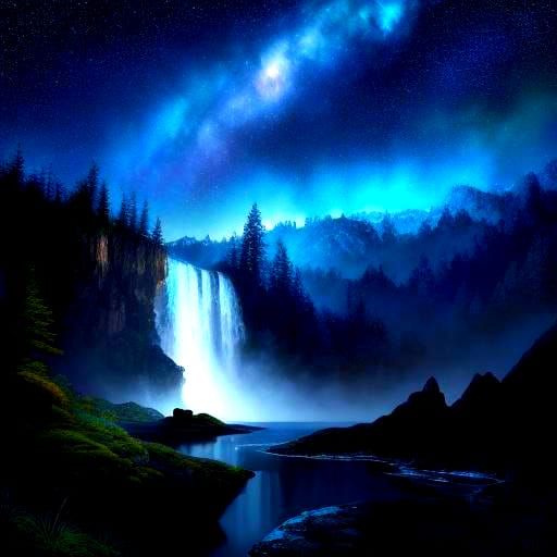 Mystical Wolf by Waterfall in Autumnal Mountains